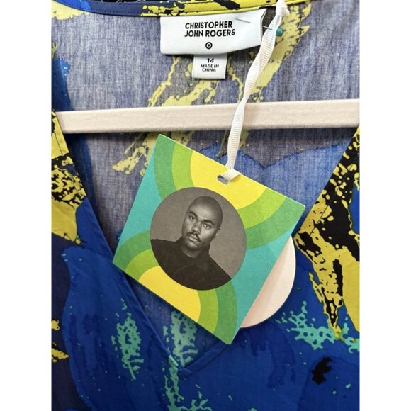 NWT Christopher John Rogers Womens Blue Floral Puff Sleeve Maxi Dress Size 14 - Picture 7 of 9